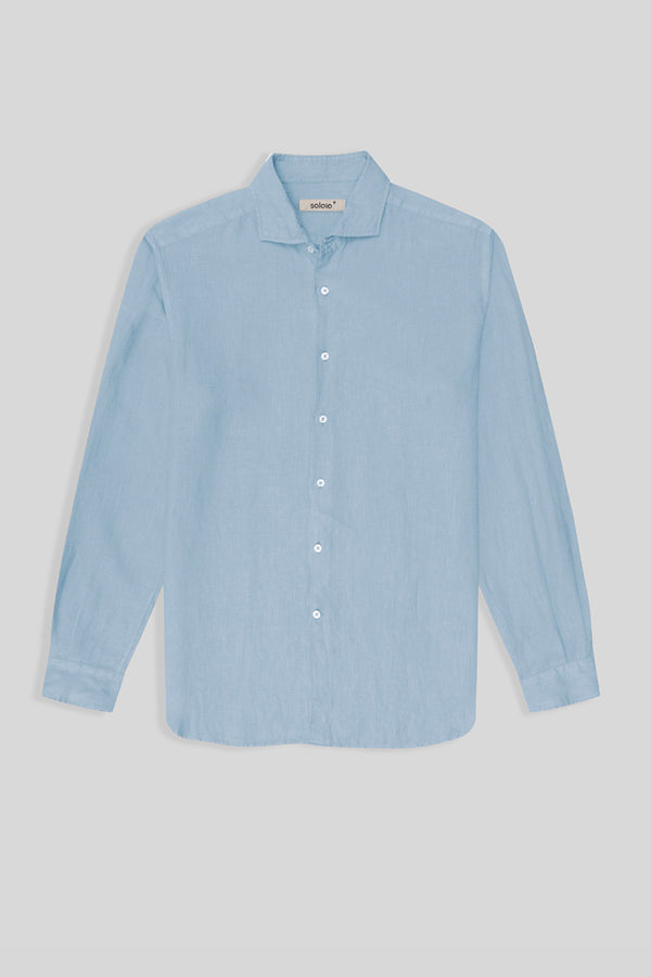 camisa de lino básica azul cielo