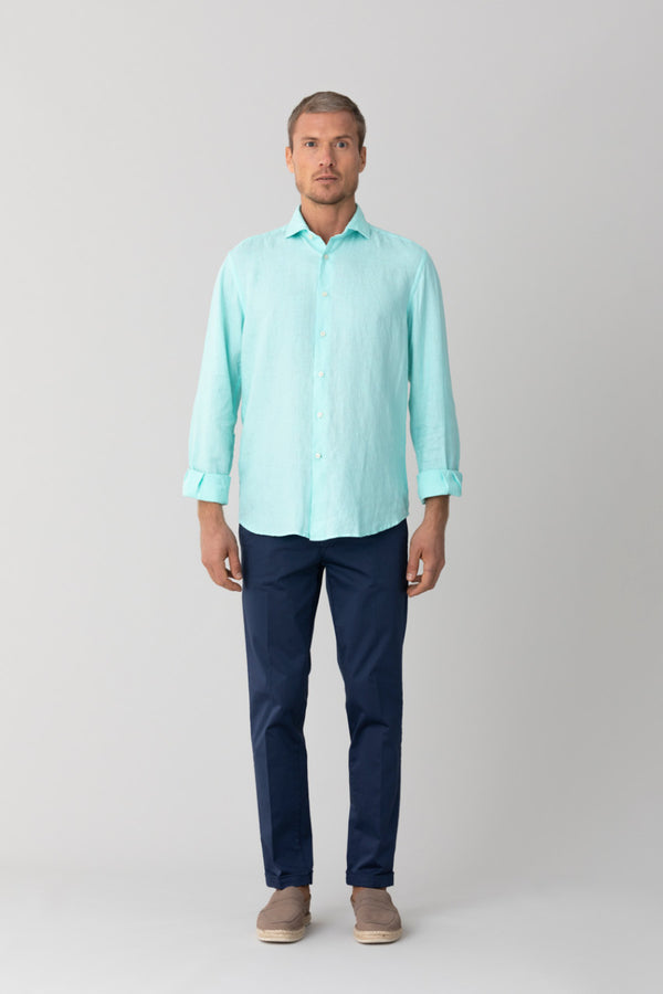 basic linen shirt aqua