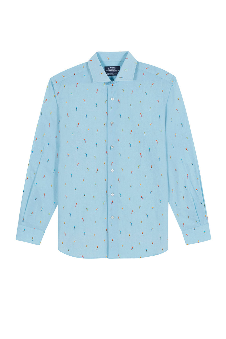 cotton shirt lorenzo parrots light blue - soloio