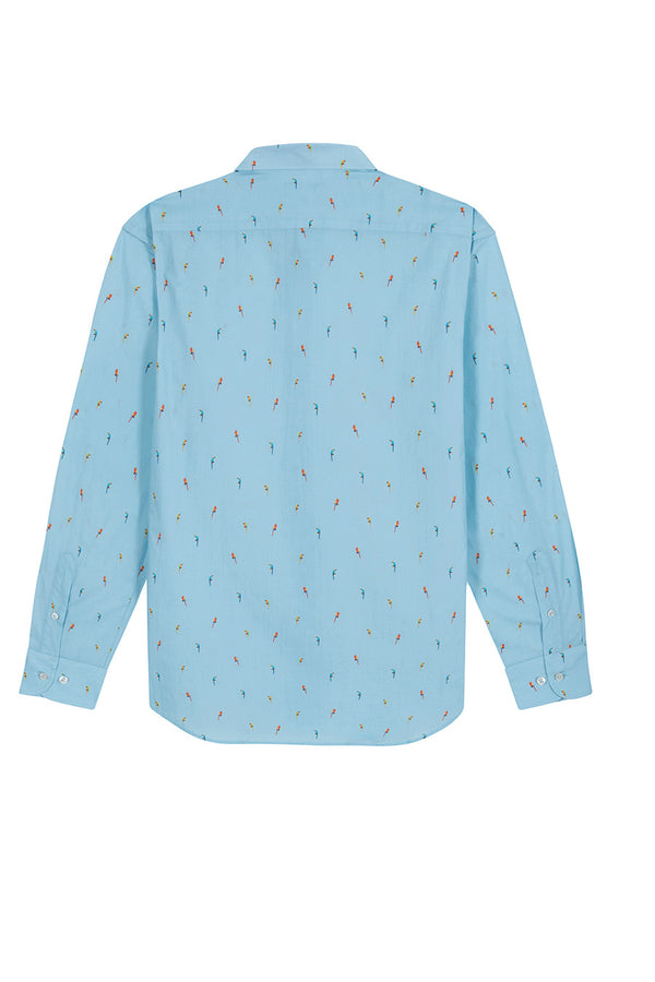 camisa de algodón lorenzo loros azul claro