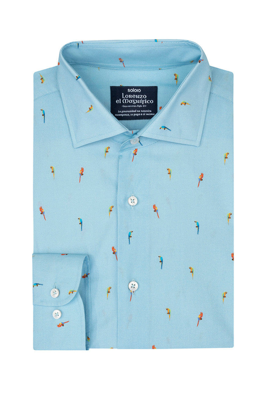 cotton shirt lorenzo parrots light blue - soloio