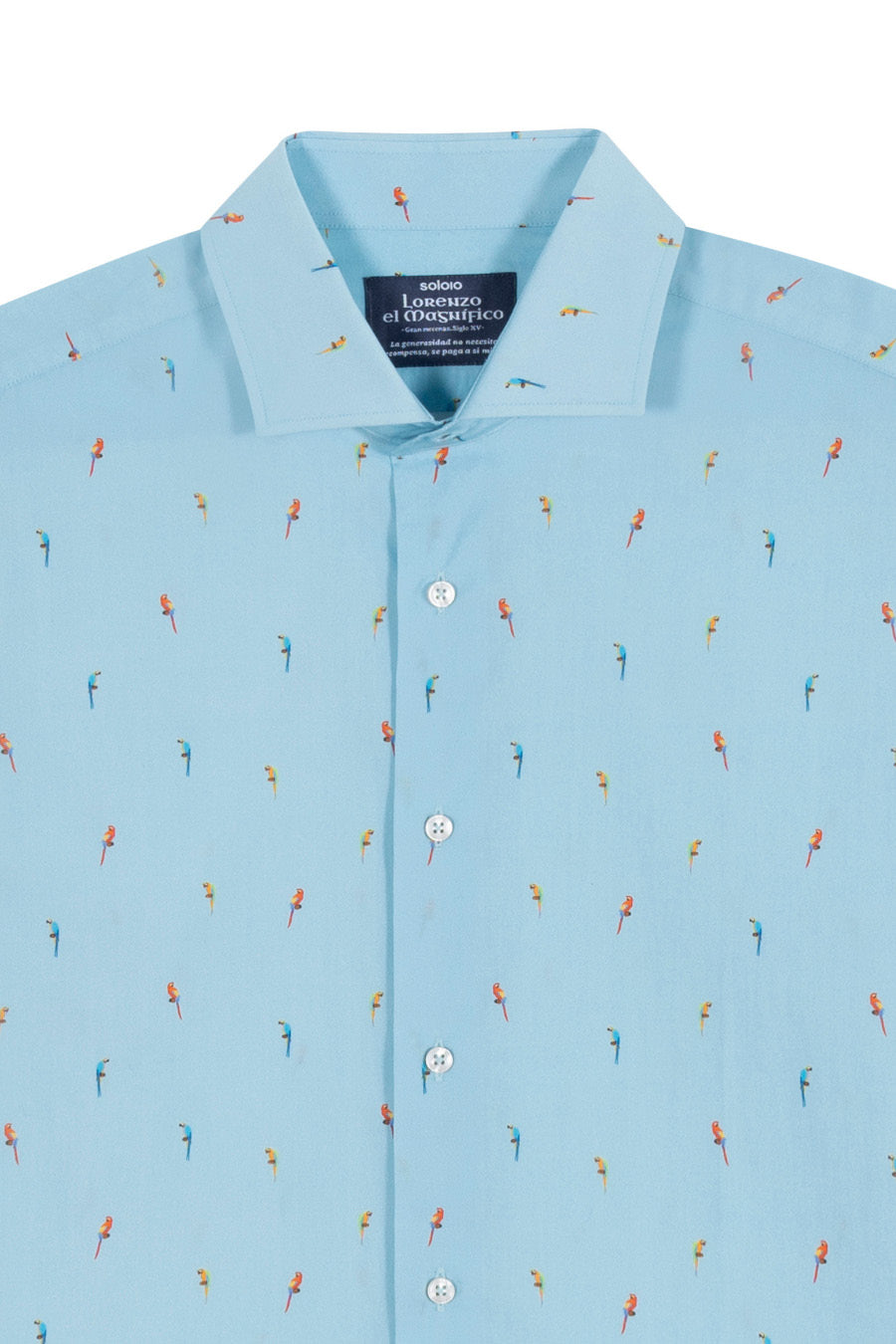 cotton shirt lorenzo parrots light blue - soloio