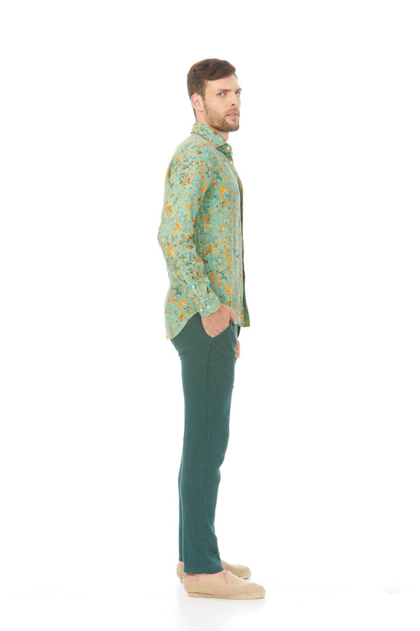 camisade lino lorenzo turquesa