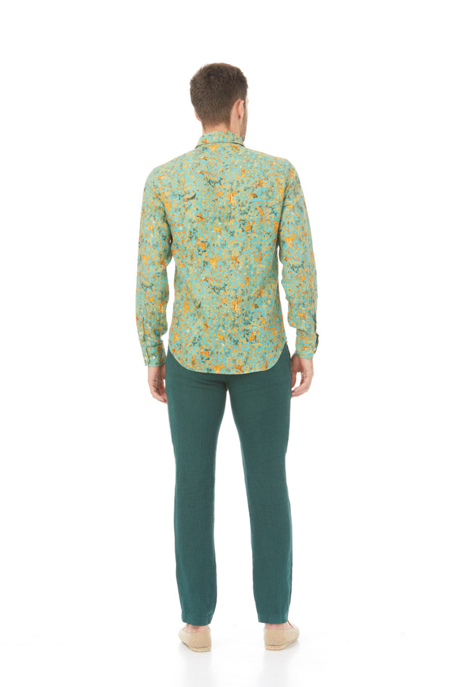 lorenzo linen shirt turquoise - soloio