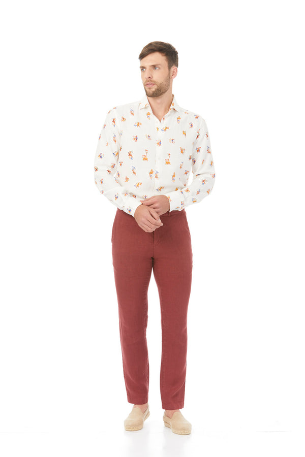burgundy linen pants