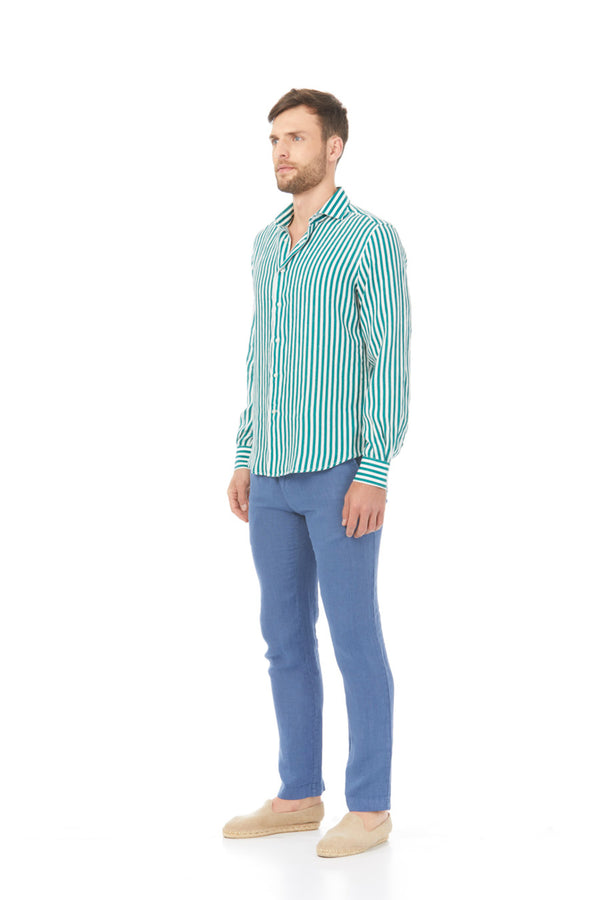 camisa de lino lorenzo rayas verde oscuro ml