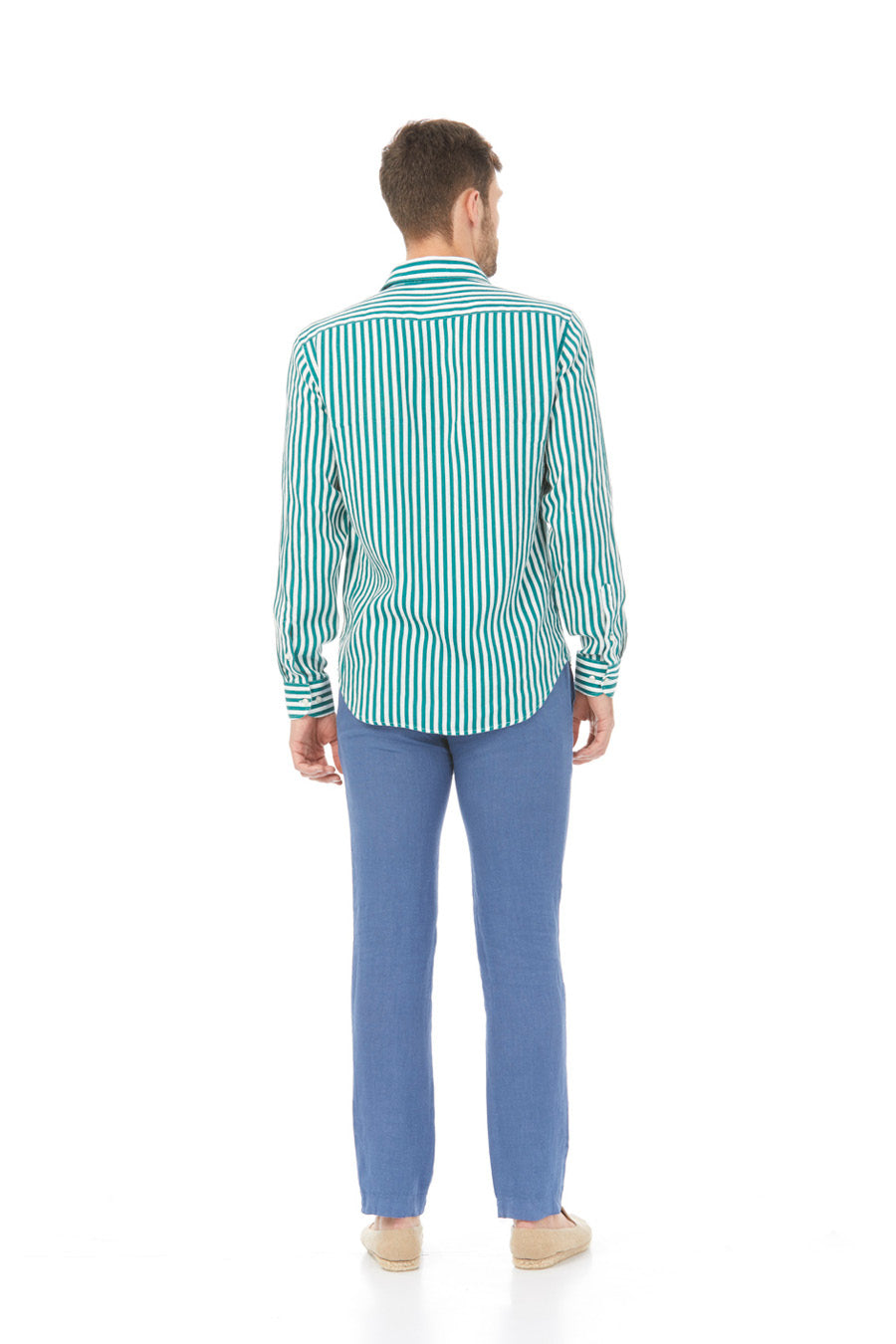 dark green lorenzo linen shirt stripes - soloio