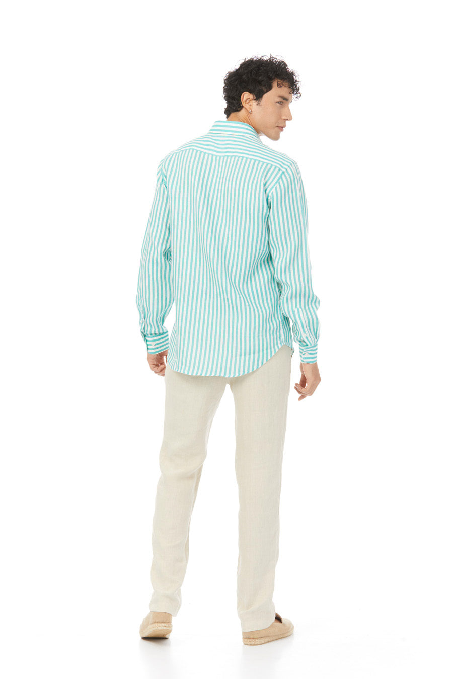 turquoise lorenzo linen shirt stripes - soloio