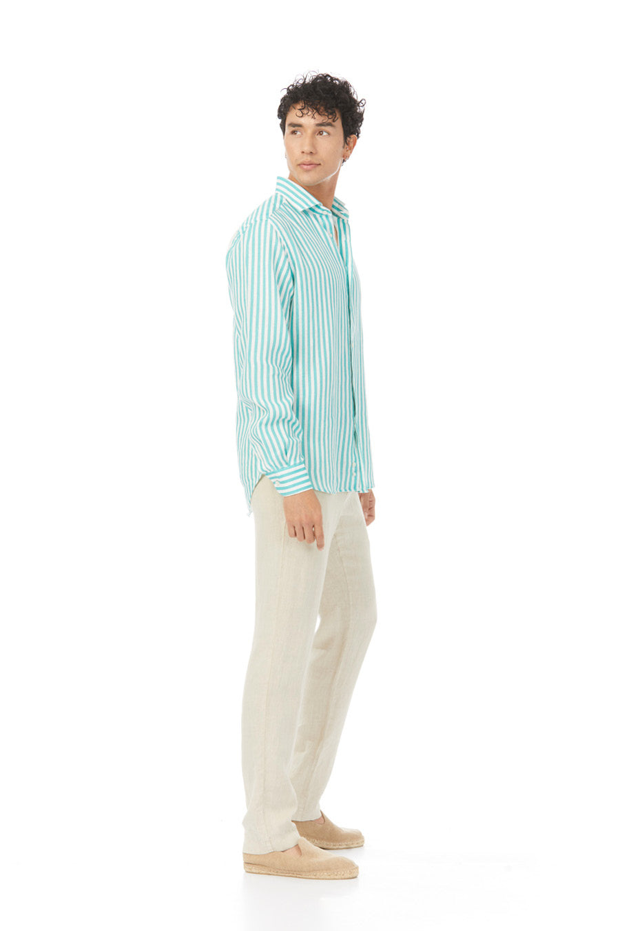 turquoise lorenzo linen shirt stripes - soloio