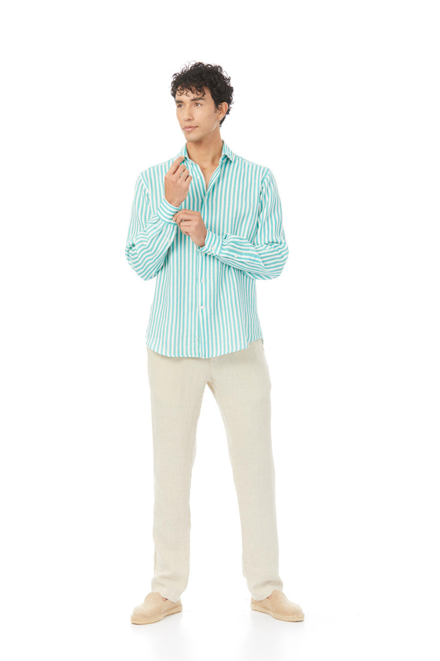 turquoise lorenzo linen shirt stripes - soloio