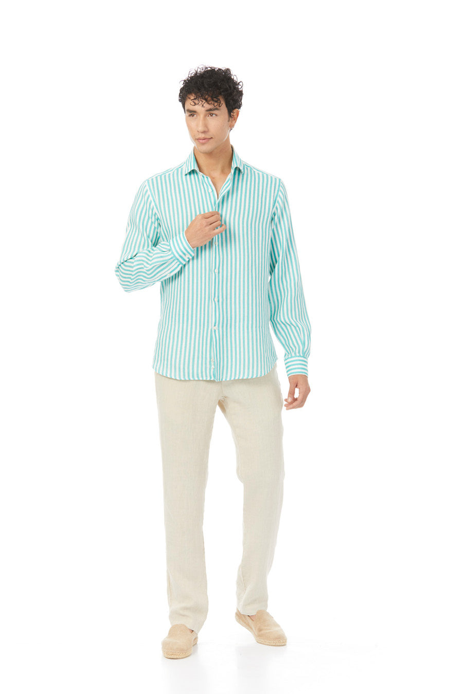 turquoise lorenzo linen shirt stripes - soloio