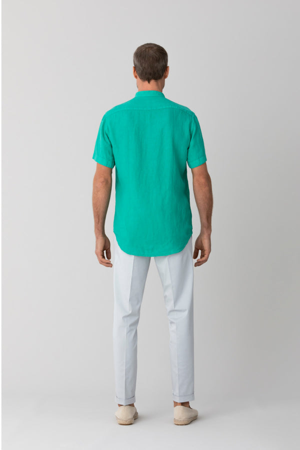 camisa básica de lino mao verde 