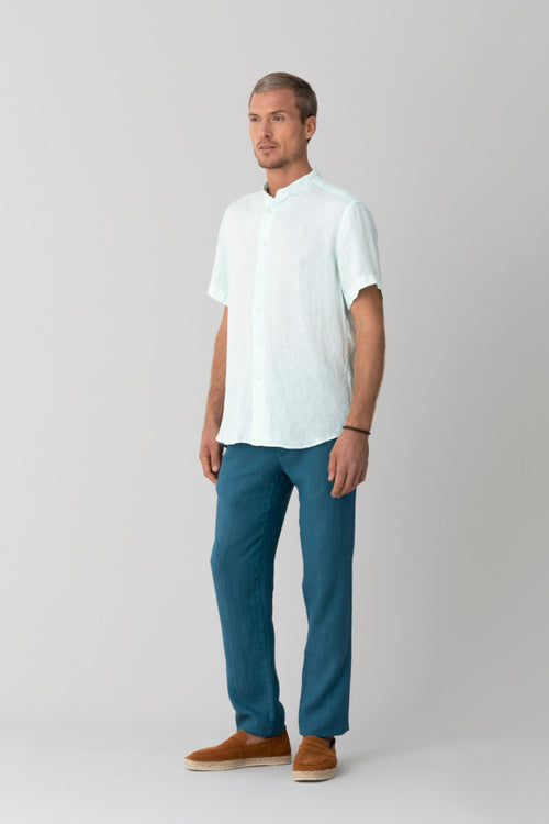 basic linen shirt mao collar aqua