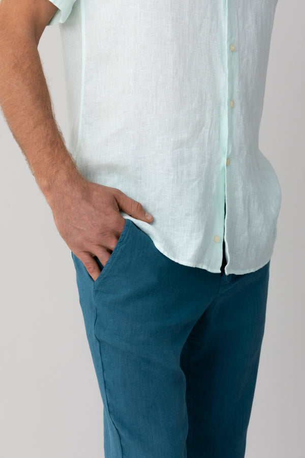 basic linen shirt mao collar aqua