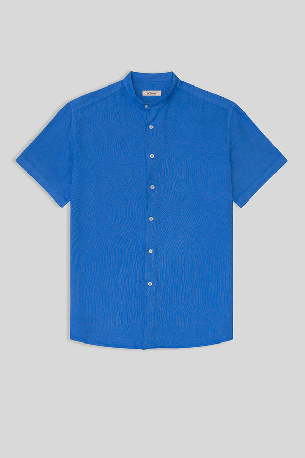 basic linen shirt mao collar blue intense