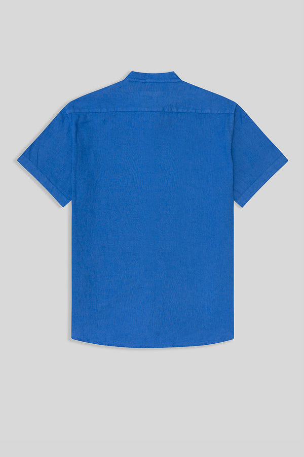 basic linen shirt mao collar blue intense