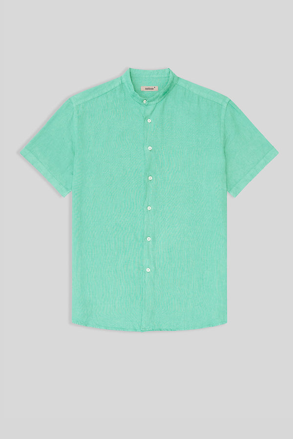 basic linen shirt mao collar turquoise