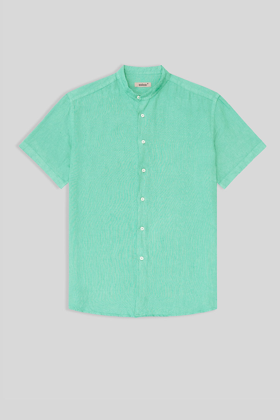 basic linen shirt mao collar turquoise - soloio