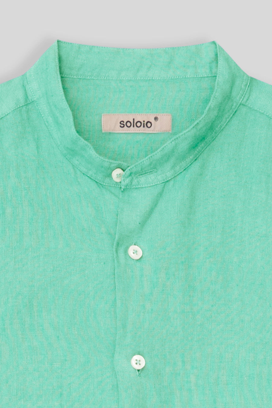 basic linen shirt mao collar turquoise - soloio