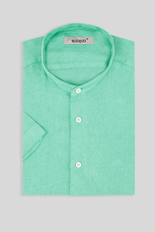 basic linen shirt mao collar turquoise