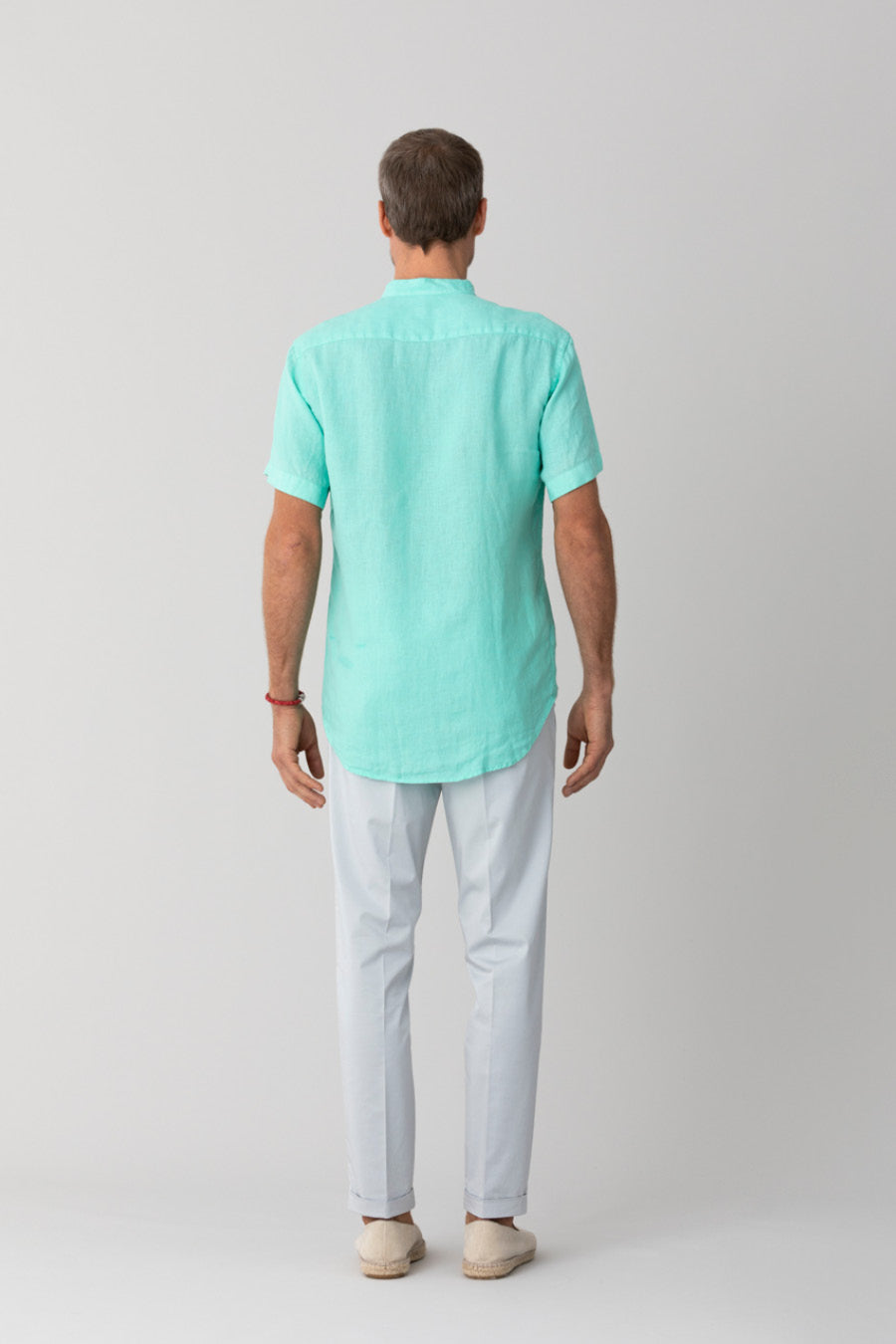 basic linen shirt mao collar turquoise - soloio