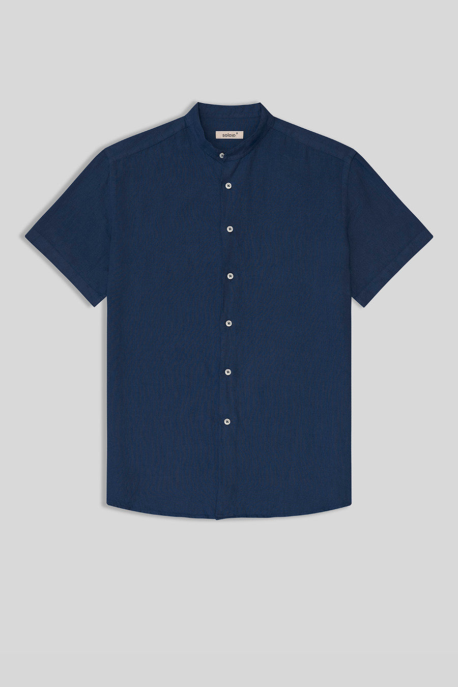 basic linen shirt mao collar navy - soloio