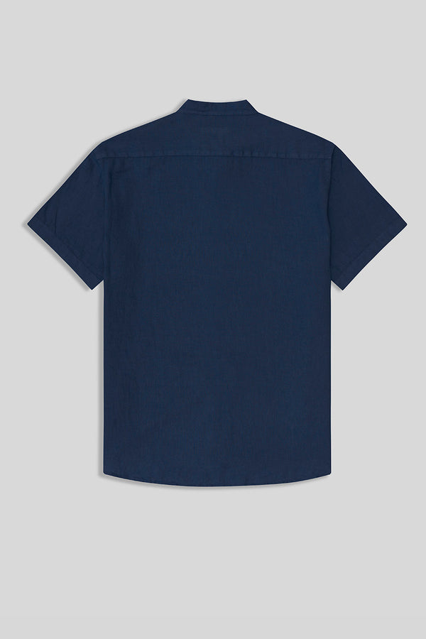 basic linen shirt mao collar navy