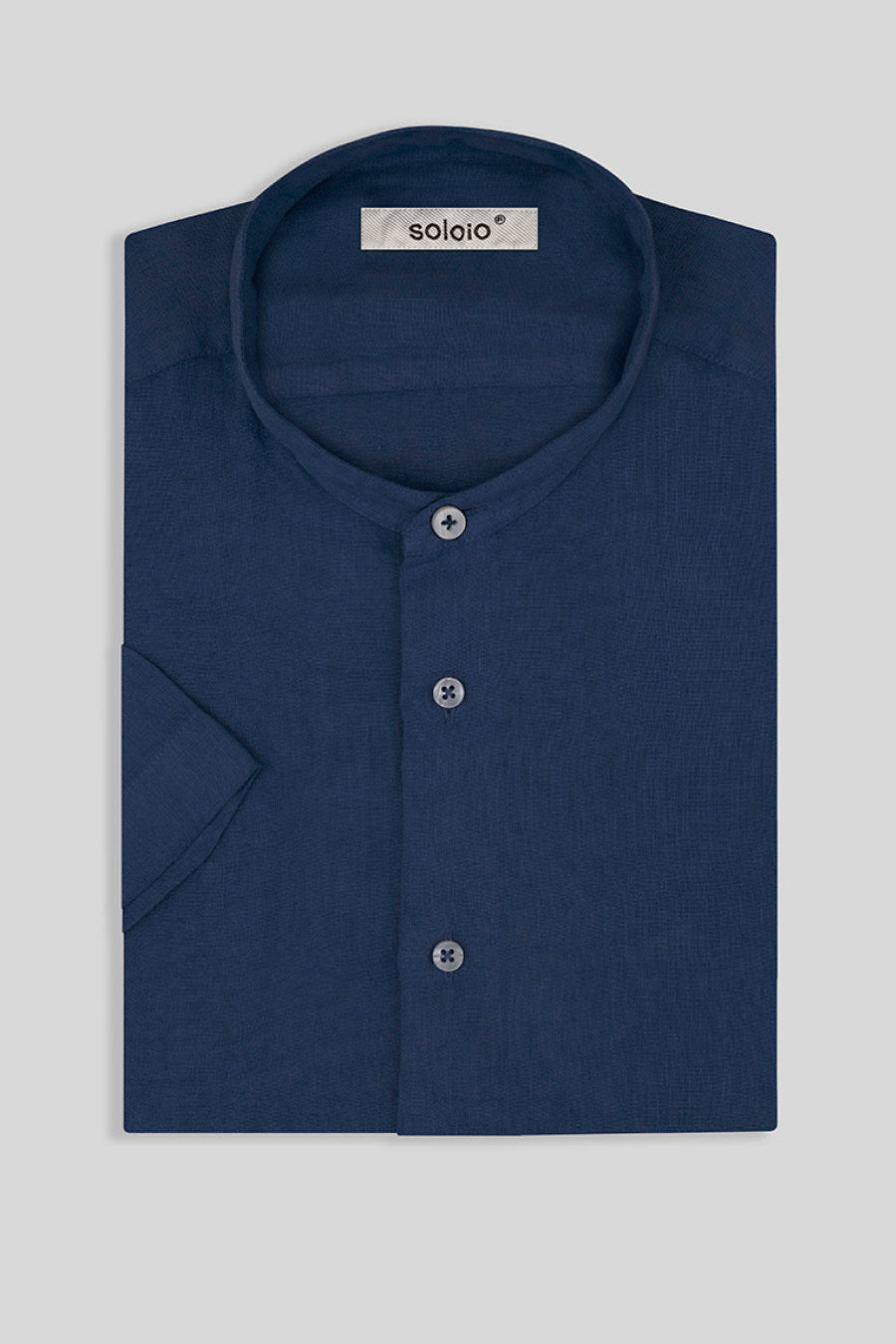 basic linen shirt mao collar navy - soloio