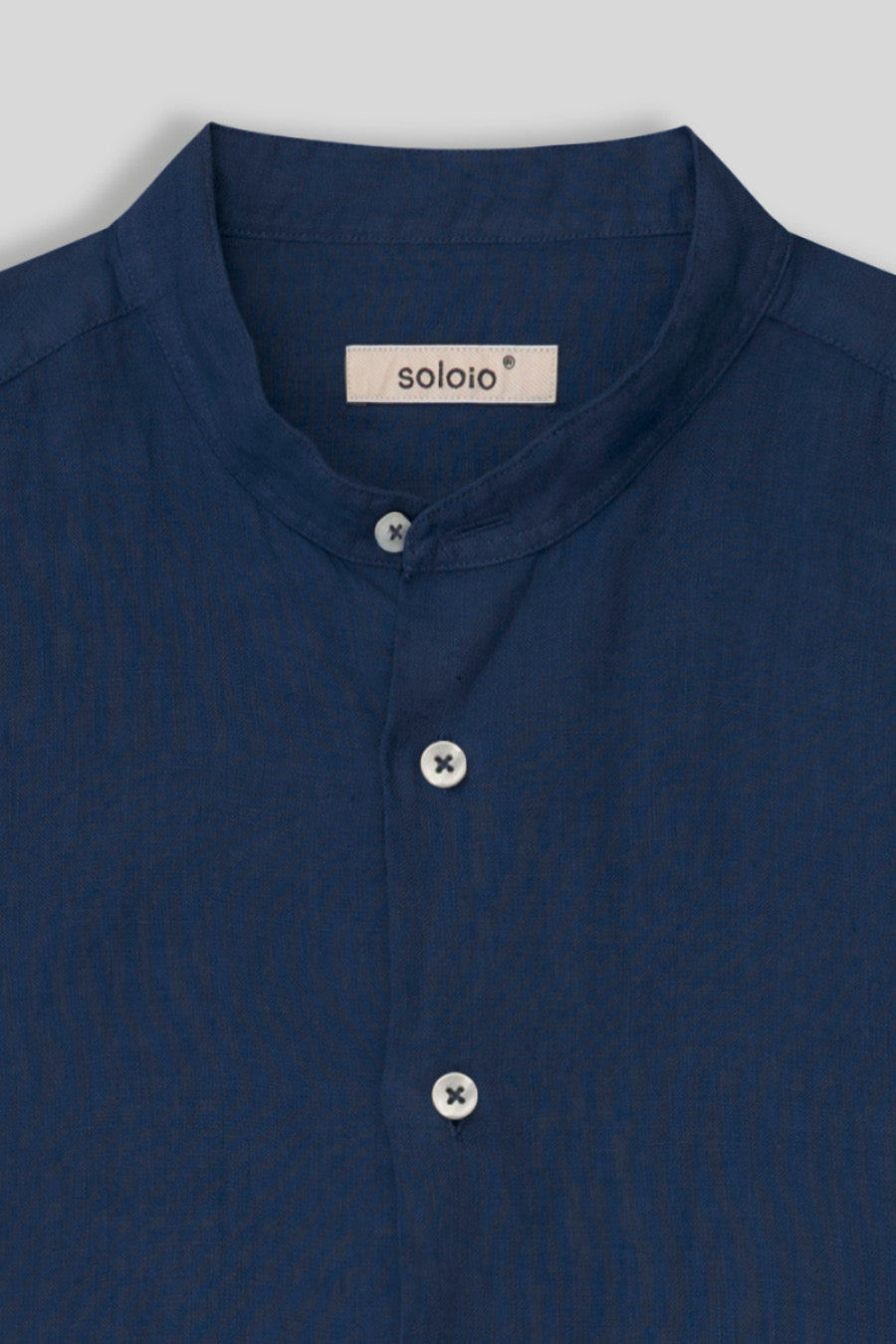 basic linen shirt mao collar navy - soloio