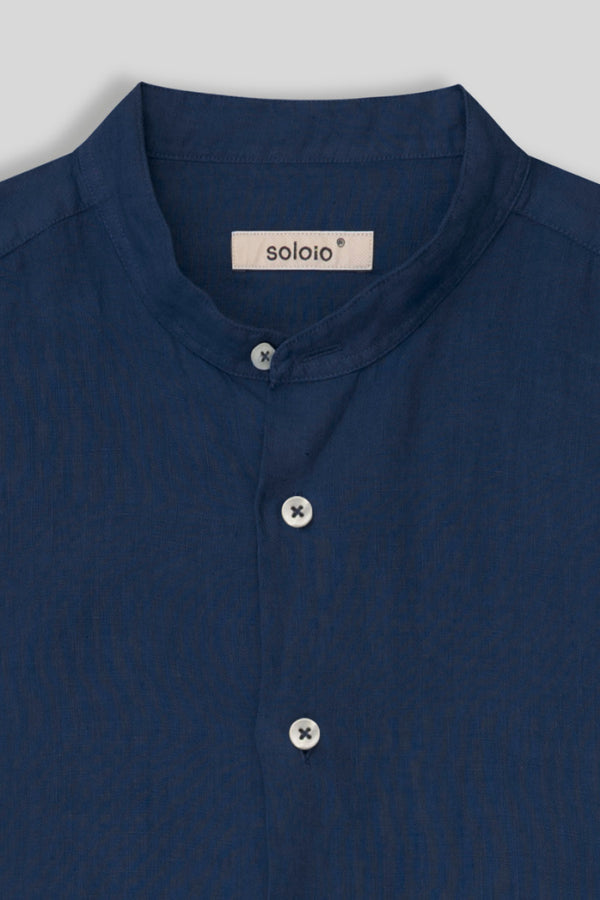 basic linen shirt mao collar navy - soloio