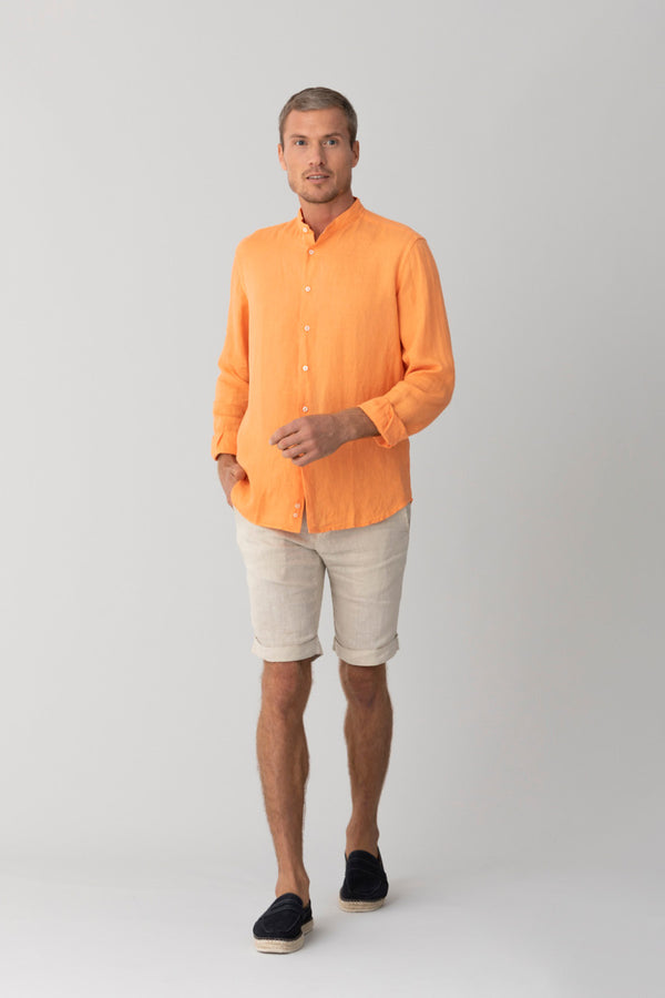 basic linen mao collar shirt orange