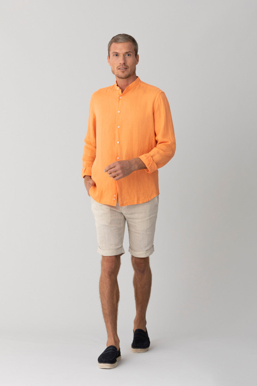 basic linen shirt mao collar orange - soloio