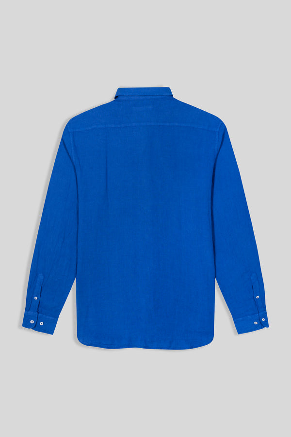 camisa básica de lino azul ml