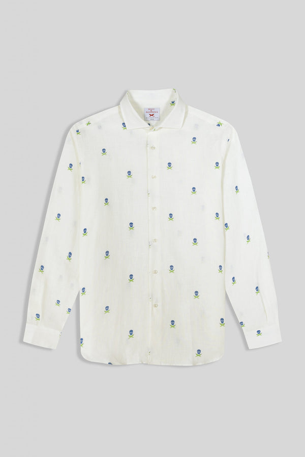 camisa de lino calaveras separadas s&p ml blanco