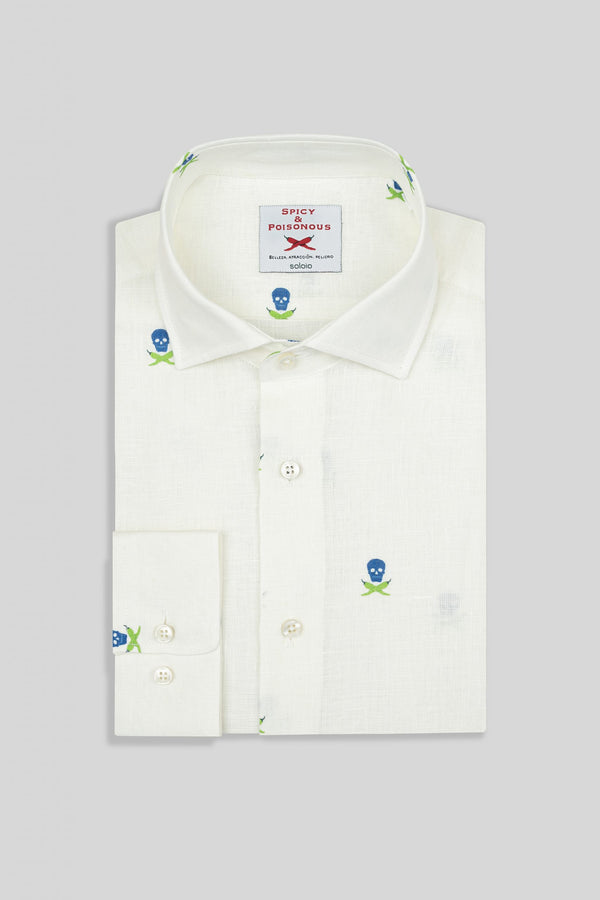 camisa de lino calaveras separadas s&p ml blanco