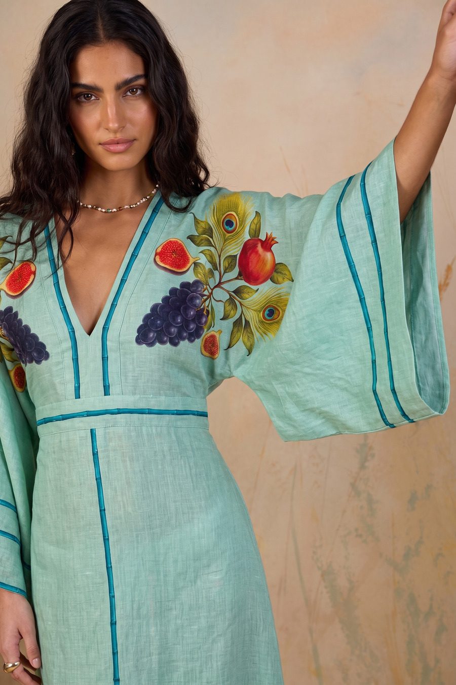 Women's Gratia linen kimono green - Detalle 2