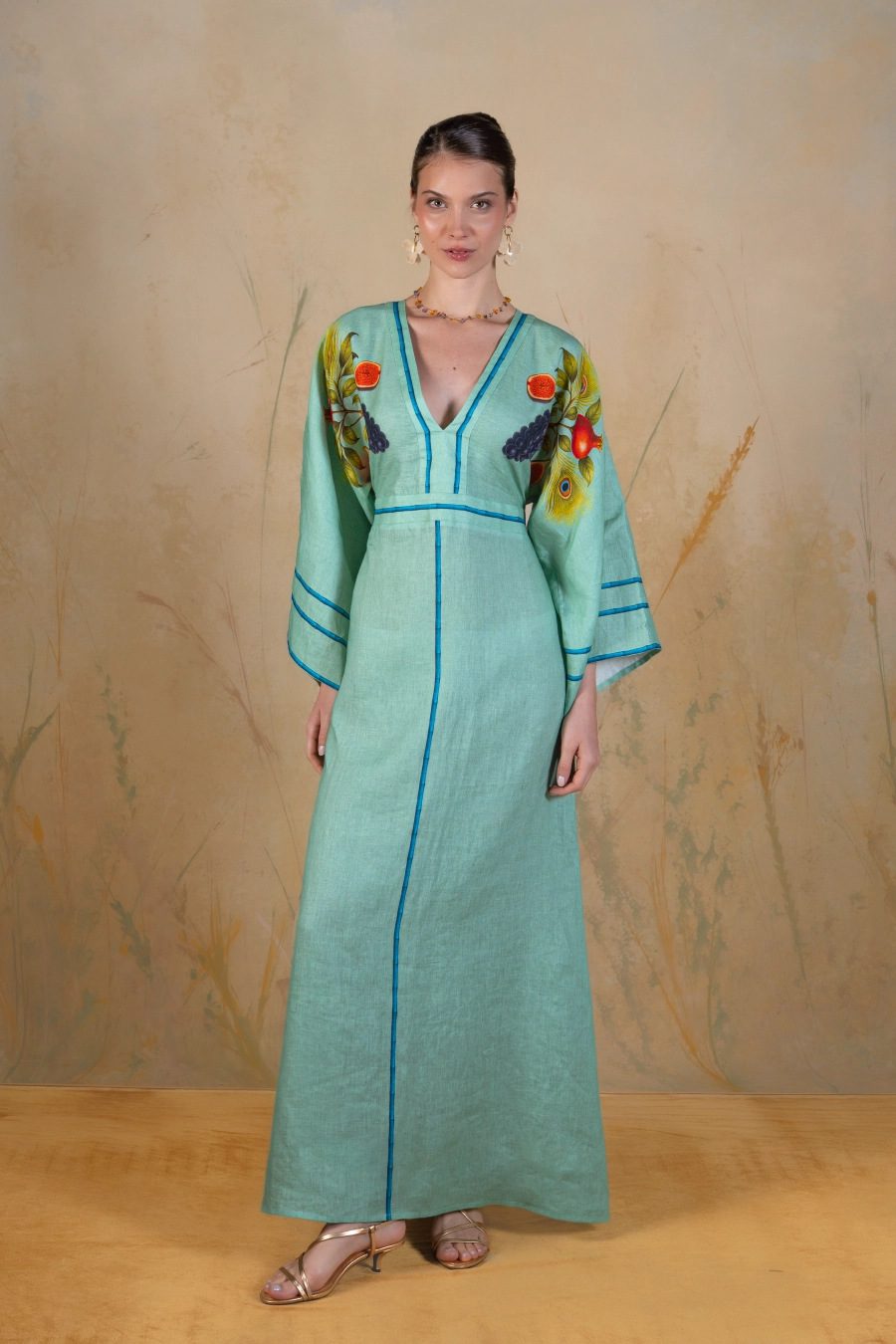 Women's Gratia linen kimono green - frente
