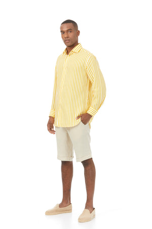 lorenzo yellow striped linen shirt - soloio