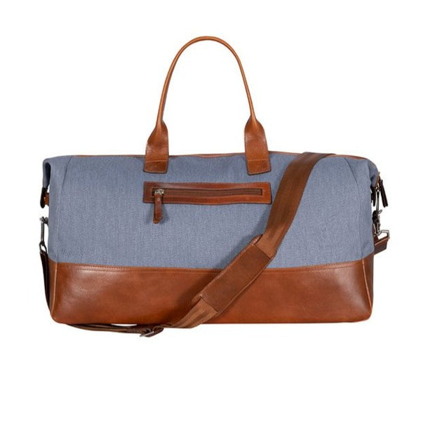 vintage blue leather and canvas briefcase