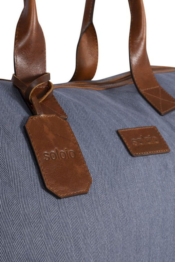 vintage blue leather and canvas briefcase
