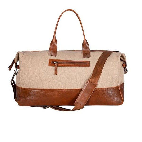 vintage beige leather and canvas briefcase