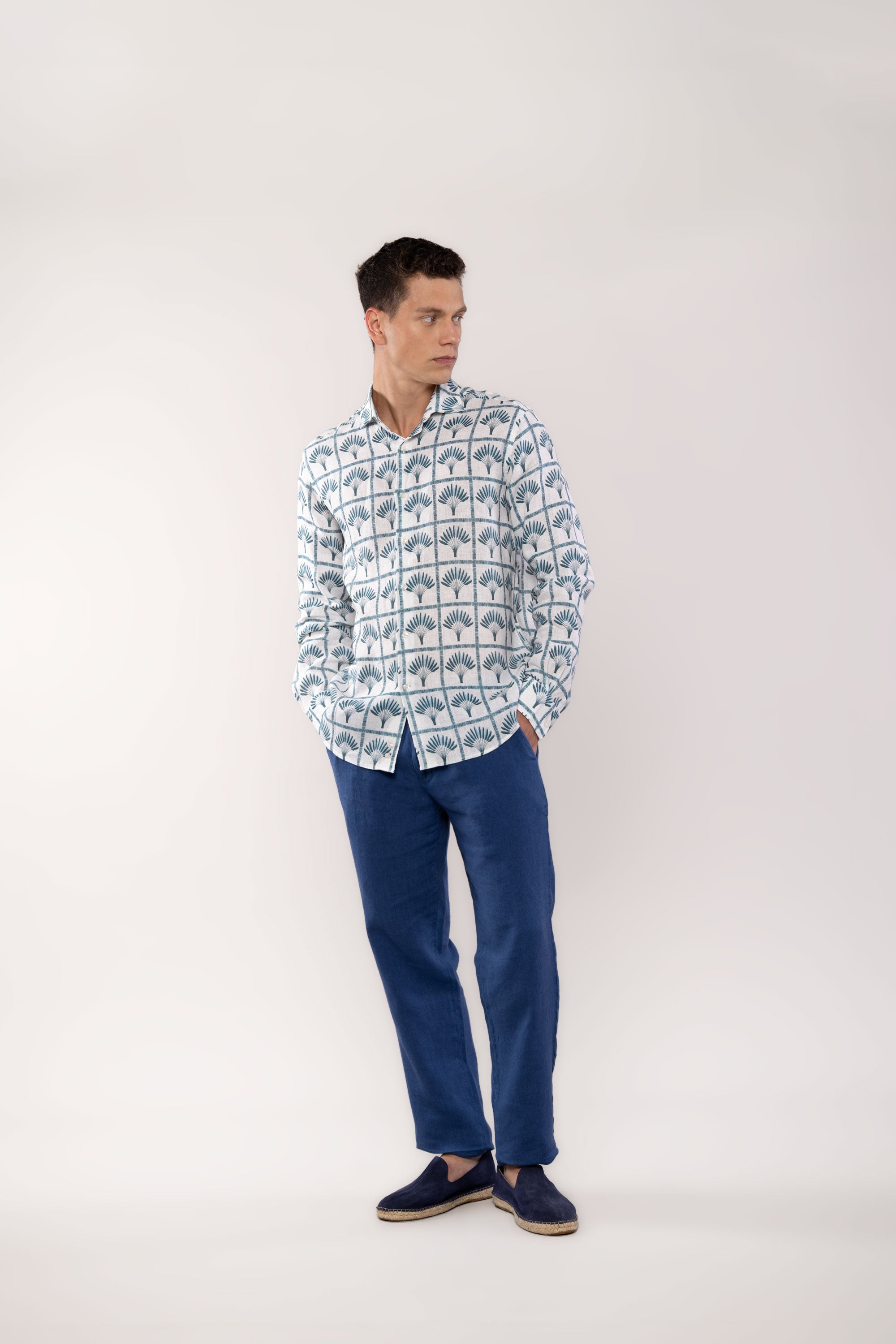 camisa lino palmar azul