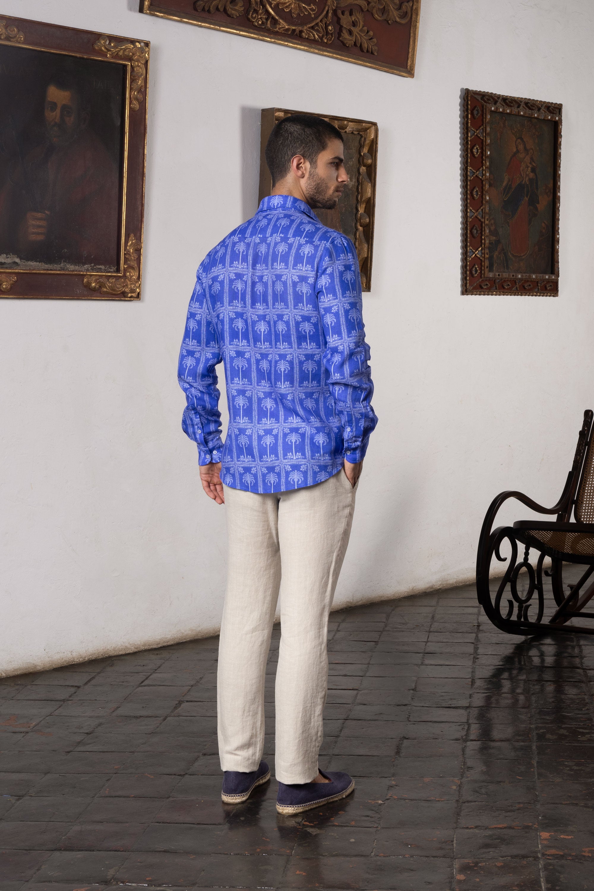 camisa de lino nurata azul marino