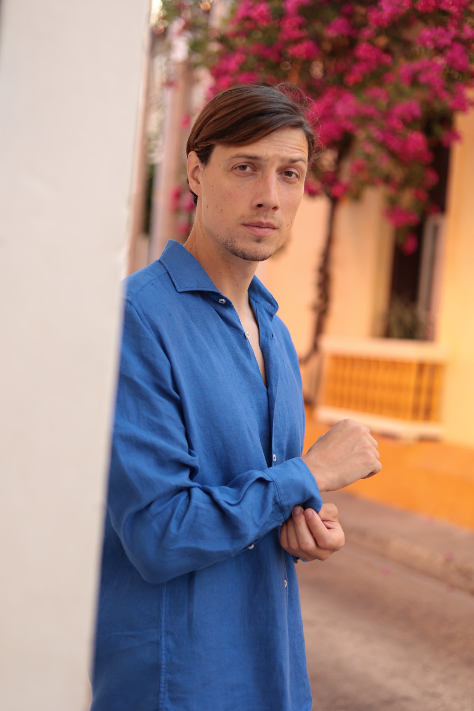 basic linen shirt blue - soloio