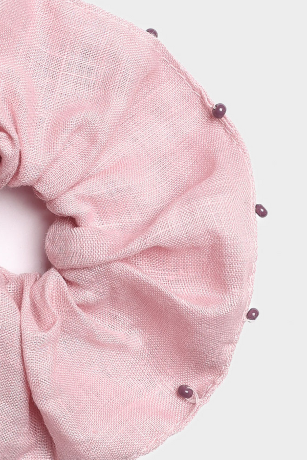 Scrunchie rosa de lino para mujer
