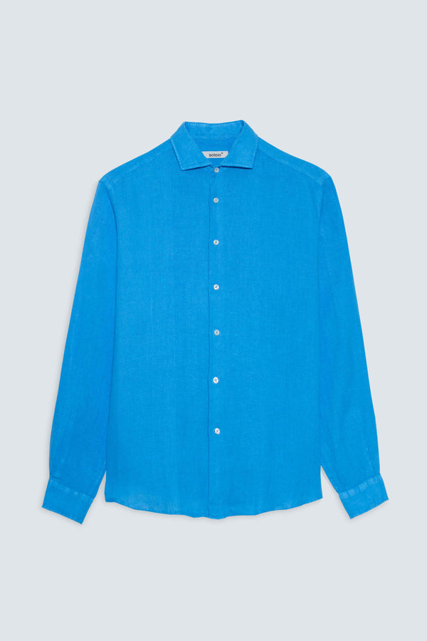 camisa básica lino azul eléctrico