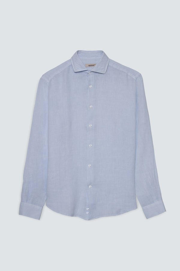 camisa de lino básica azul polvo