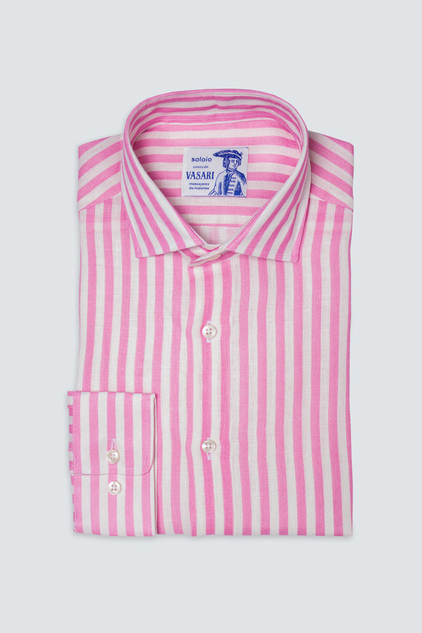 camisa de lino rayas rosa