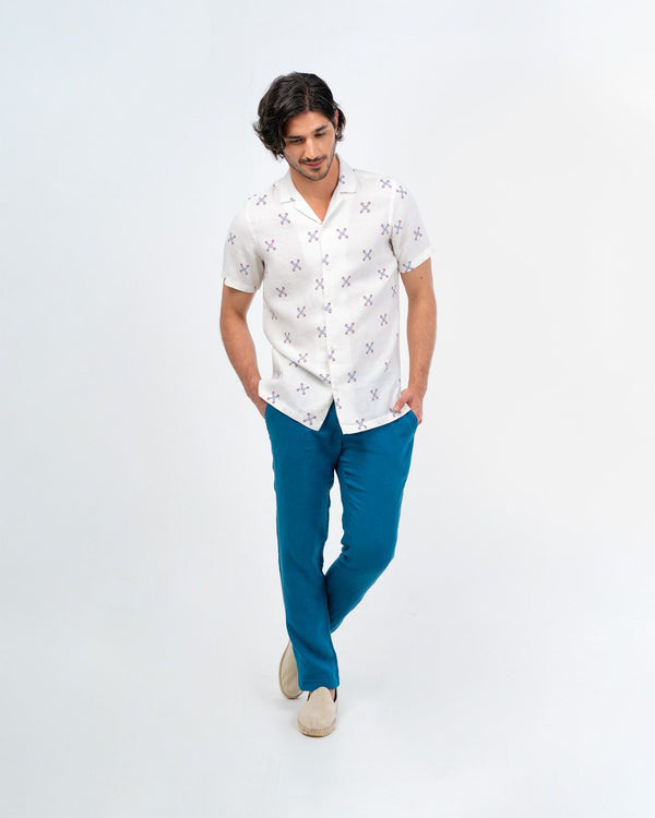 Camisa de lino mc con tirantes anchos color blanco