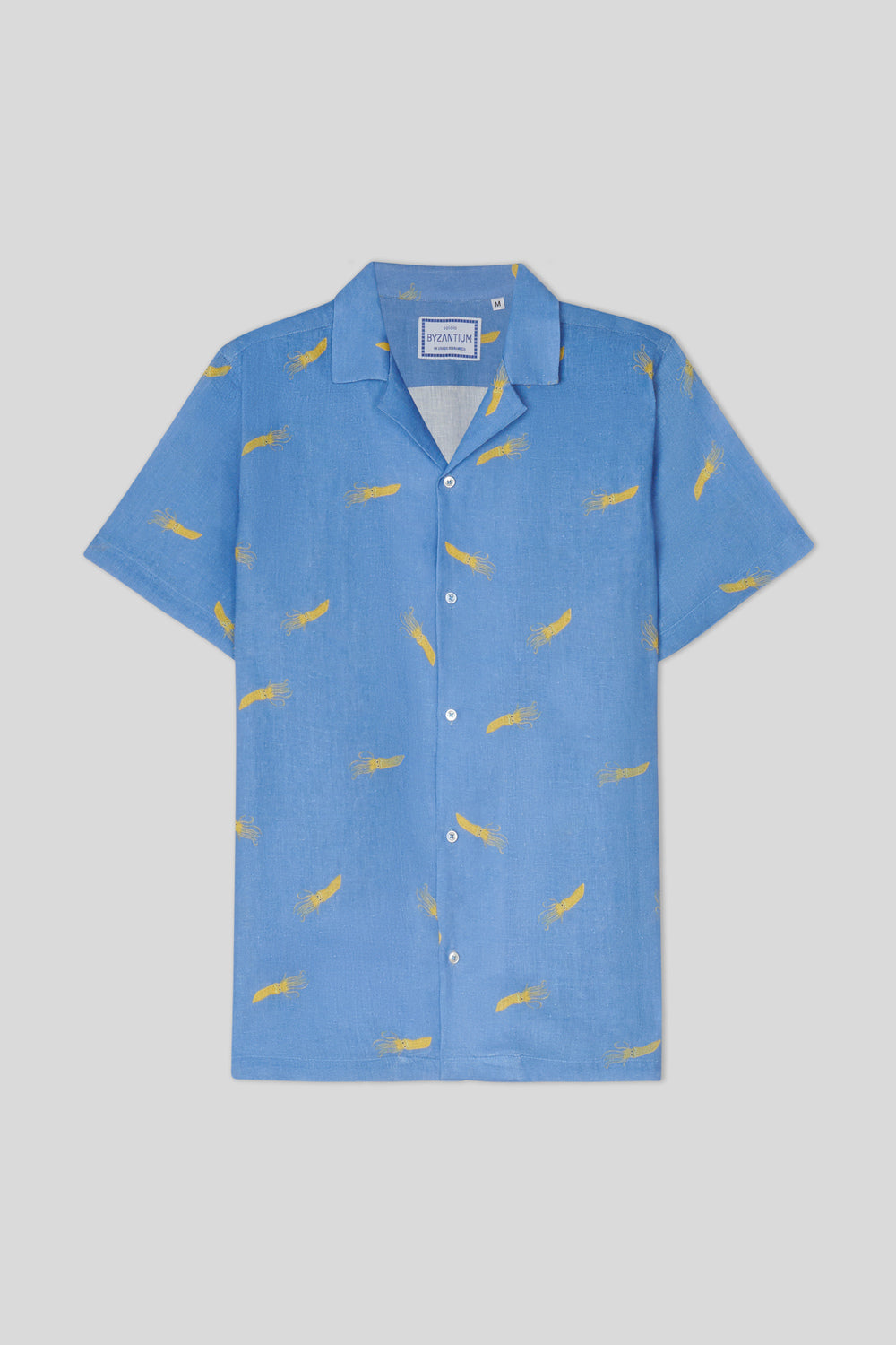 camisa de lino acqua azul